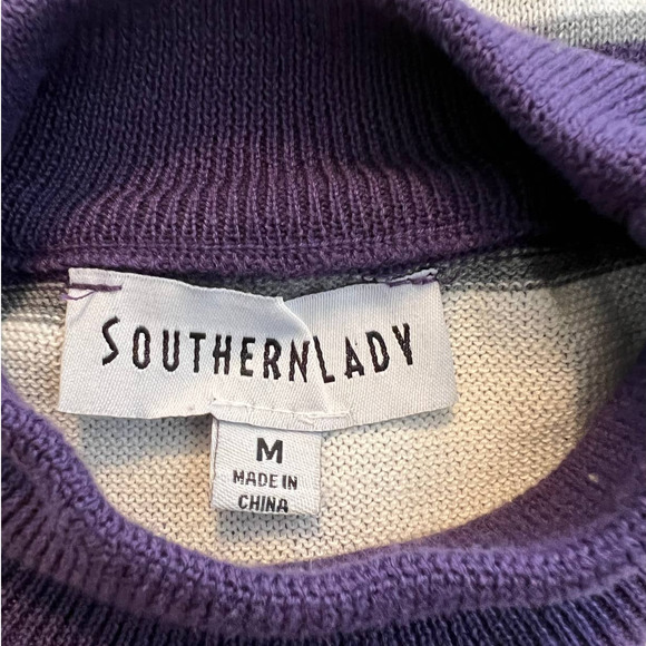 Southern Lady Striped Faux Turtleneck Sweater in Purple Pink Gray Size Medium - Picture 4 of 5
